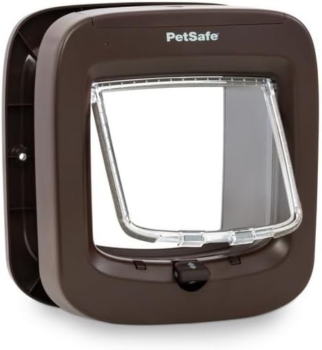 PetSafe Microchip Katdeur - Buiten- of Binnenkatflap - Multi-User RFID Toegang voor Tot 40 Huisdieren - 4-Weg Vergrendeling, Weerbestendig, Gemakkelijk te Installeren - Bruin