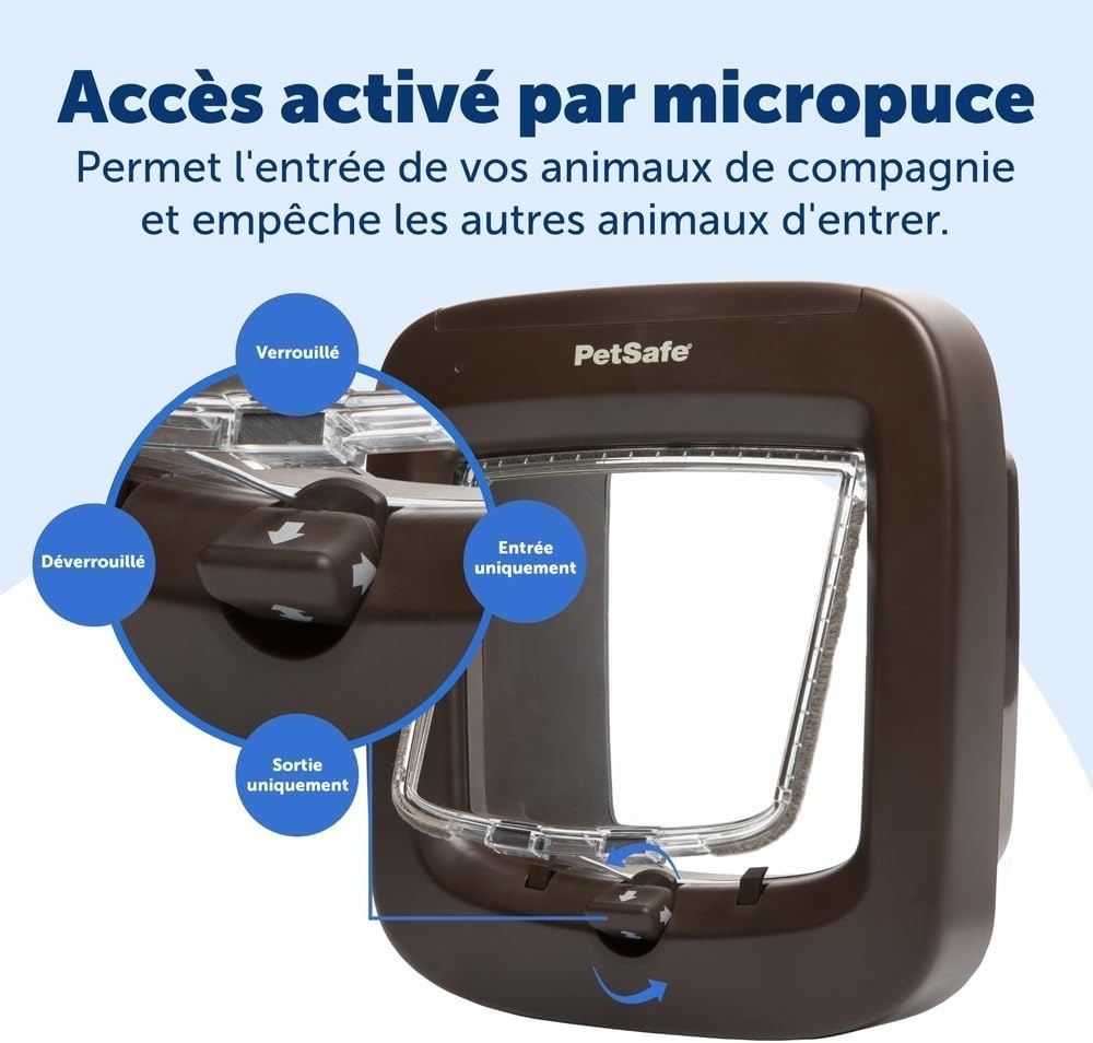 PetSafe Microchip Katdeur - Buiten- of Binnenkatflap - Multi-User RFID Toegang voor Tot 40 Huisdieren - 4-Weg Vergrendeling, Weerbestendig, Gemakkelijk te Installeren - Bruin