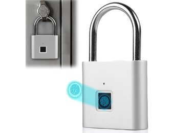 Molbory Vingerafdrukhangslot, waterdicht, USB-oplaadbaar, anti-vingerafdruk, hangslot voor sportschool, bagage, magazijn, kluisjes, zilver