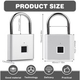 Molbory Vingerafdrukhangslot, waterdicht, USB-oplaadbaar, anti-vingerafdruk, hangslot voor sportschool, bagage, magazijn, kluisjes, zilver