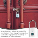 Molbory Vingerafdrukhangslot, waterdicht, USB-oplaadbaar, anti-vingerafdruk, hangslot voor sportschool, bagage, magazijn, kluisjes, zilver
