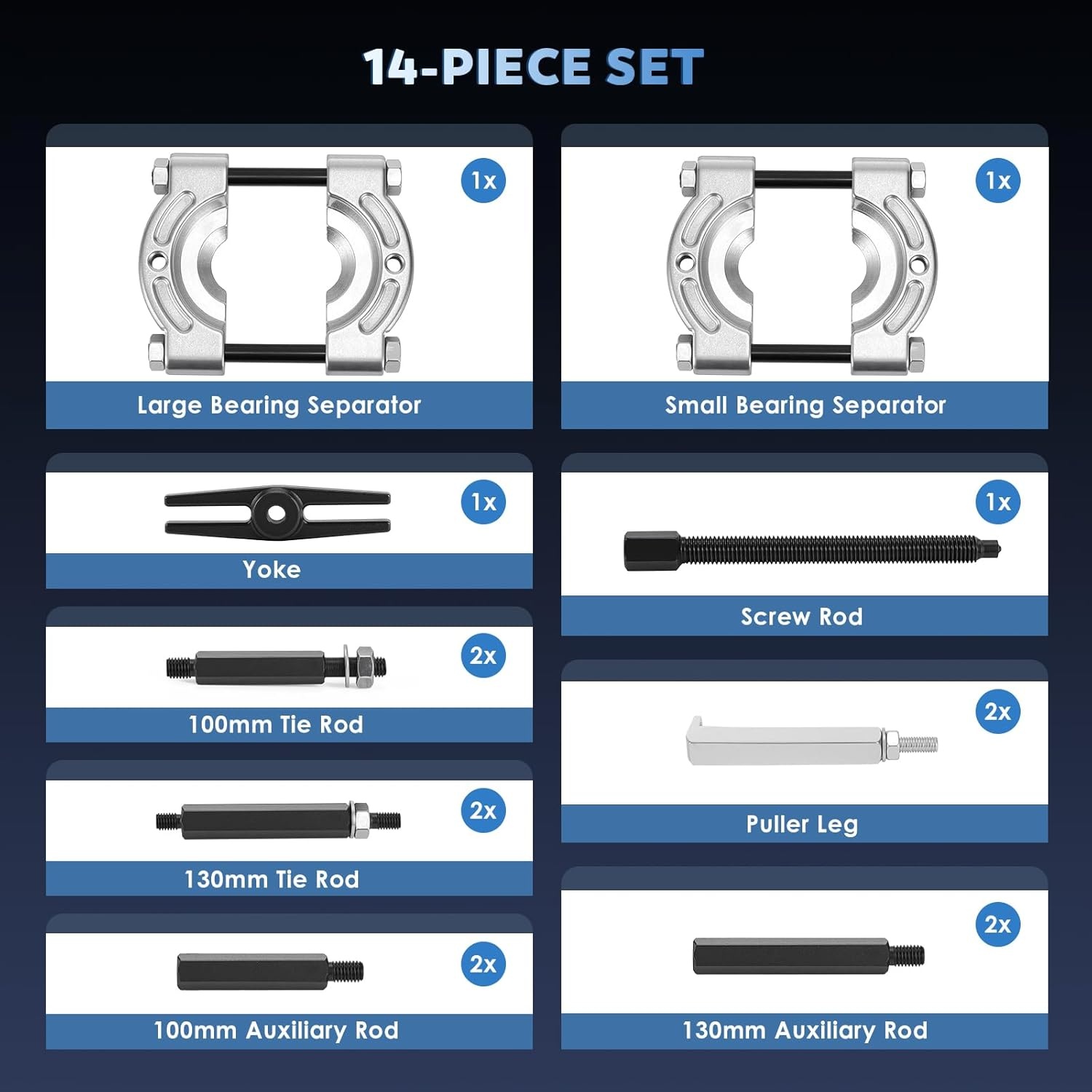 CGOLDENWALL 14-delige lagertrekkerset, voor lagers van 35-75 mm, draagkracht 5T, voor het onderhoud van wielnaven, tandwielen en tandwielen in motorvoertuigen