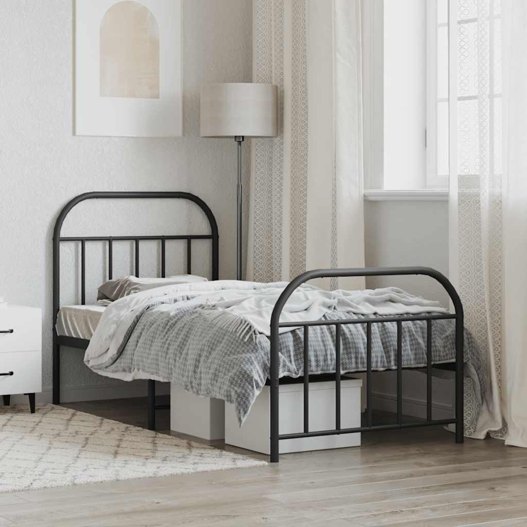 vidaXL Bedframe met hoofd- en voeteneinde metaal zwart 90x200 cm