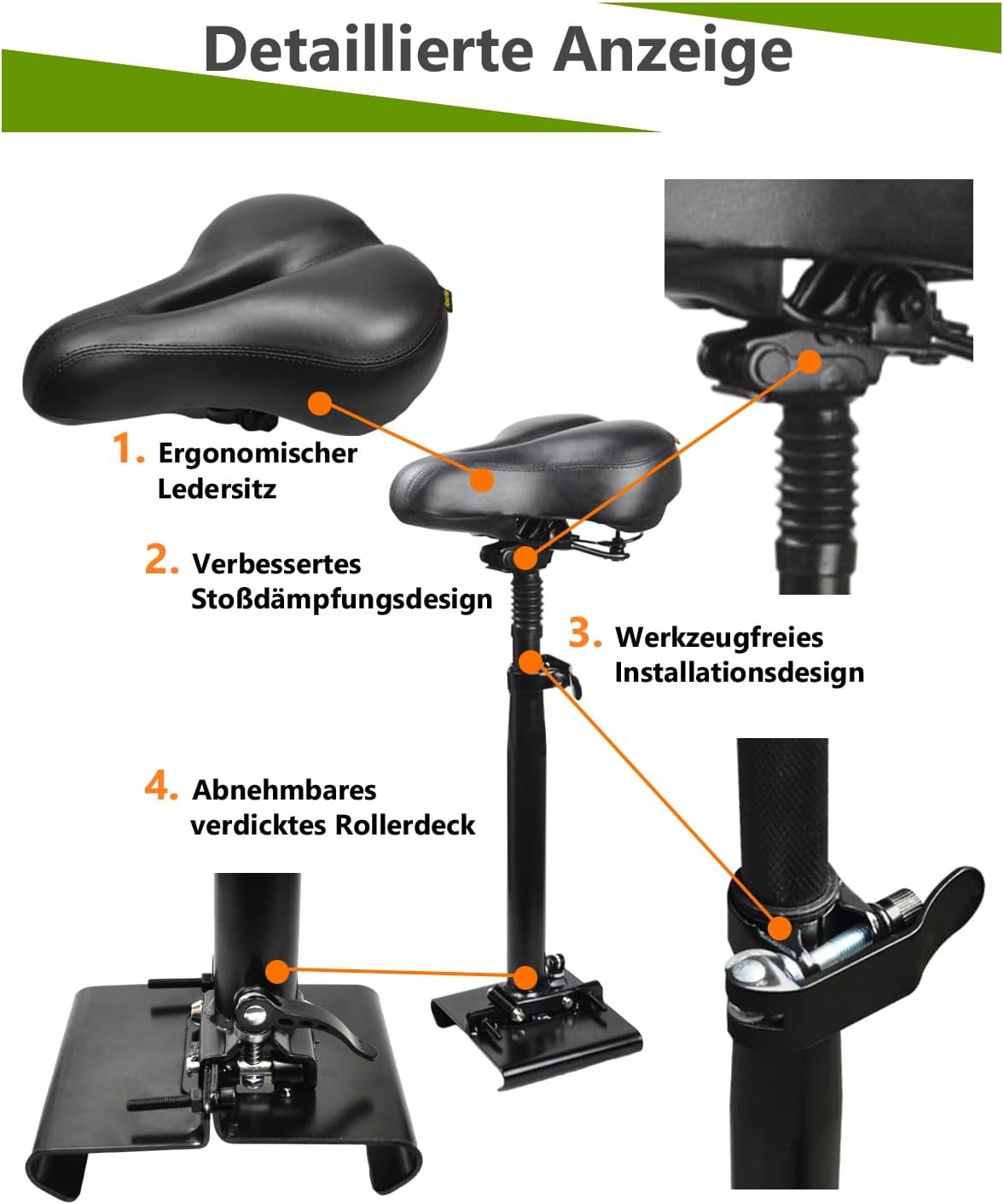 Elektrische step, zitting voor 13 cm-19 cm gebogen randen, voetenplank, voor Segway Ninebot Max G30D II, e-step, zitje voor volwassenen, inklapbaar, schokbestendig, in hoogte verstelbaar van 55-68 cm