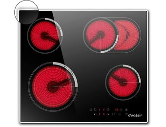 Keramische kookplaat 4 zone, touch control, ingebouwde kookplaat met frame, 60 cm, 9-vermogensniveaus, 6000 W, timer, kinderbescherming, permanente bedrading, zwart glaskeramiek