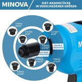 Minova Accu-blindklinkmoeren-set, draagbaar 18 V lithium-ion elektroautomatisch borstelloze blindklinknagelgereedschap voor klinknagels van 2,4 mm/3,2 mm/4,0 mm/4,8 mm (snoerd/draadloos)