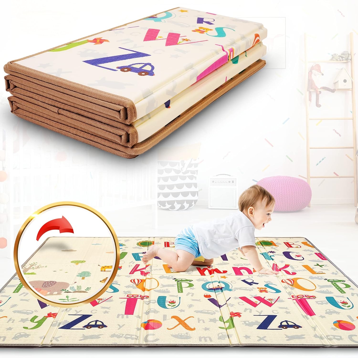 SUPERBE BEBE Baby Speelmat 180x200x1.5cm XXL Omkeerbare Foam Vloermat - Baby Speeltapijt - Zintuiglijke Ontwikkeling Speelkleed Cadeau Schatje