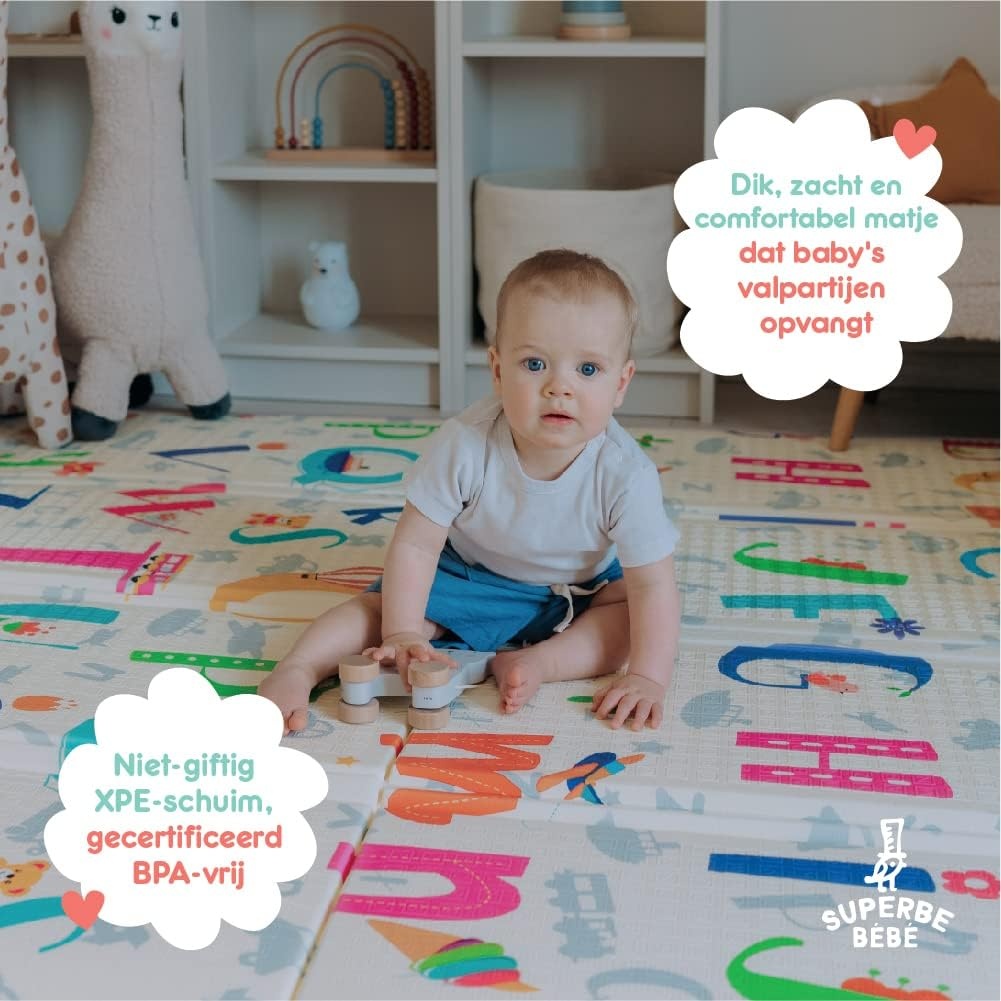 SUPERBE BEBE Baby Speelmat 180x200x1.5cm XXL Omkeerbare Foam Vloermat - Baby Speeltapijt - Zintuiglijke Ontwikkeling Speelkleed Cadeau Schatje