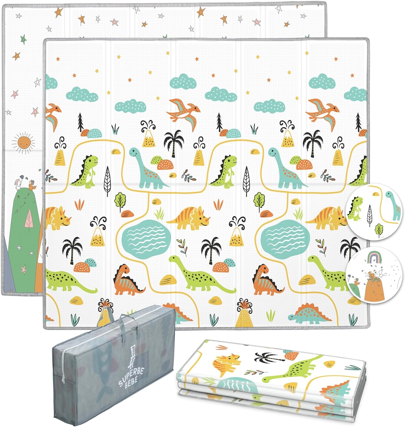 SUPERBE BEBE Baby Speelmat 180x200x1.5cm XXL Omkeerbare Foam Vloermat - Baby Speeltapijt - Zintuiglijke Ontwikkeling Speelkleed Cadeau Schatje