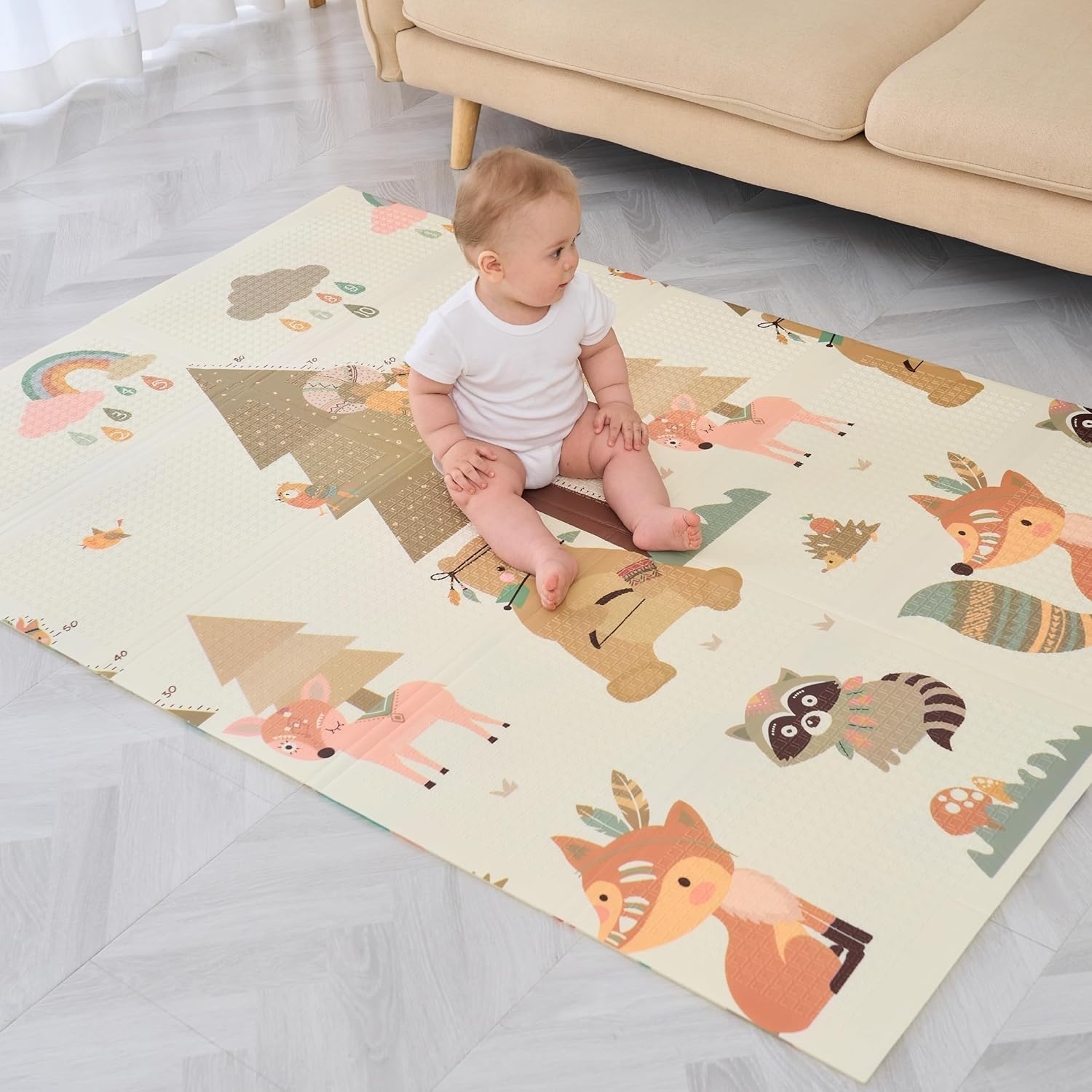 SUPERBE BEBE Baby Speelmat 180x200x1.5cm XXL Omkeerbare Foam Vloermat - Baby Speeltapijt - Zintuiglijke Ontwikkeling Speelkleed Cadeau Schatje