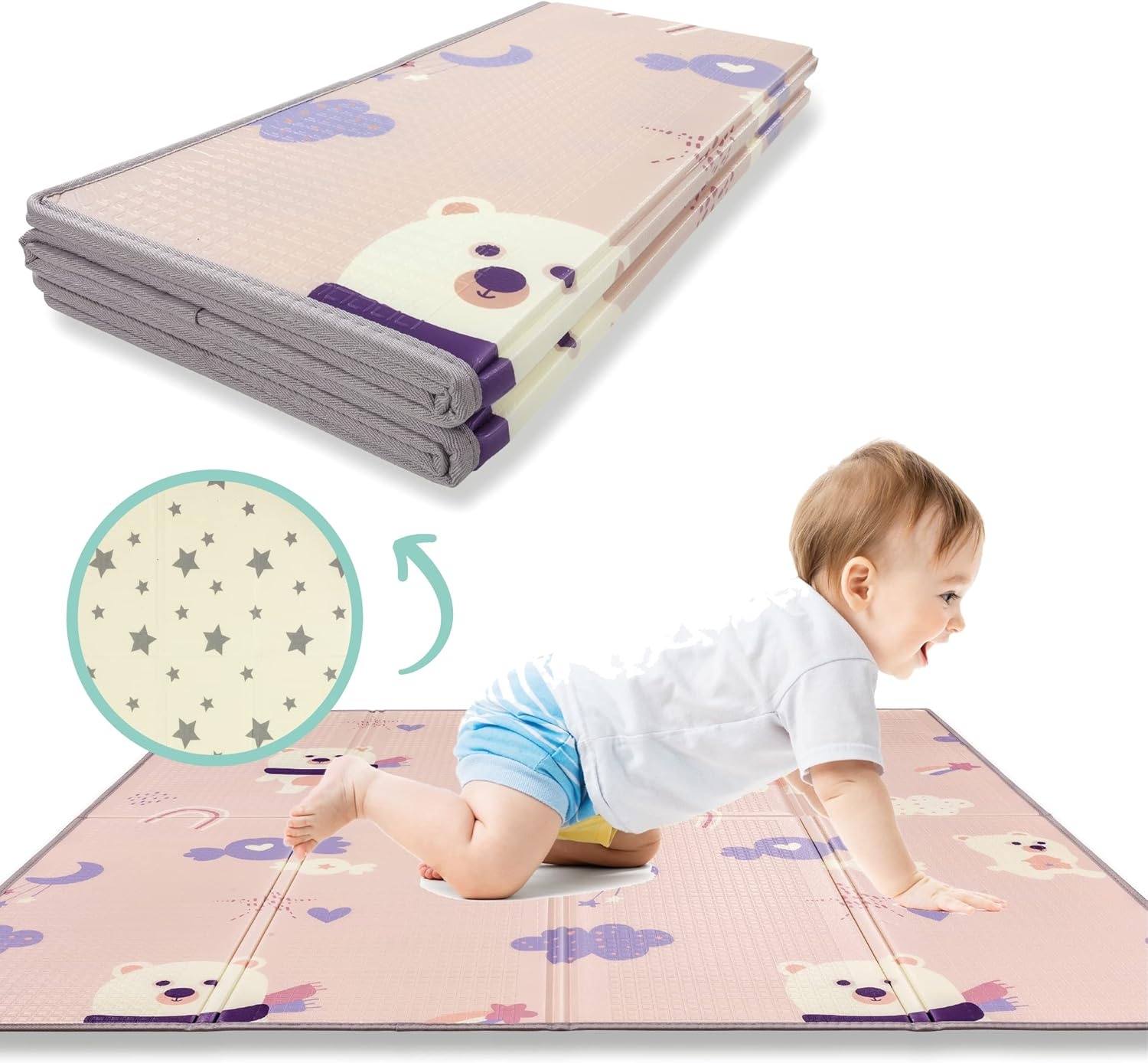 SUPERBE BEBE Baby Speelmat 180x200x1.5cm XXL Omkeerbare Foam Vloermat - Baby Speeltapijt - Zintuiglijke Ontwikkeling Speelkleed Cadeau Schatje