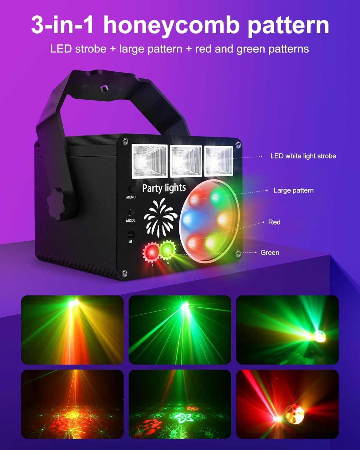 Nachtlichtspellen, discolichtspel, muziekgestuurd en stroboscoop, DJ-avondlichtspel met afstandsbediening, podiumlamp met USB-kabel voor Halloween, feest, Kerstmis