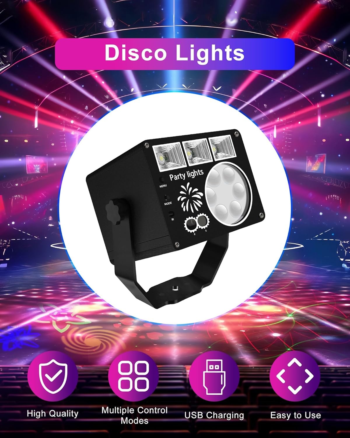 Nachtlichtspellen, discolichtspel, muziekgestuurd en stroboscoop, DJ-avondlichtspel met afstandsbediening, podiumlamp met USB-kabel voor Halloween, feest, Kerstmis