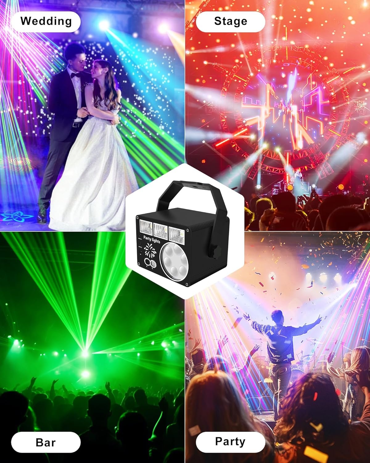 Nachtlichtspellen, discolichtspel, muziekgestuurd en stroboscoop, DJ-avondlichtspel met afstandsbediening, podiumlamp met USB-kabel voor Halloween, feest, Kerstmis
