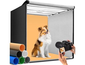 DUCLUS Fotobox 80 cm (32 inch), professionele opvouwbare fotostudioset met 3 verstelbare ledpanelen en 5600 K traploos dimbaar, 6 matte PP backdrops, lichttent voor grote productfotografie - Maat 80x80x80cm
