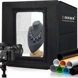 DUCLUS Fotobox 80 cm (32 inch), professionele opvouwbare fotostudioset met 3 verstelbare ledpanelen en 5600 K traploos dimbaar, 6 matte PP backdrops, lichttent voor grote productfotografie - Maat 80x80x80cm