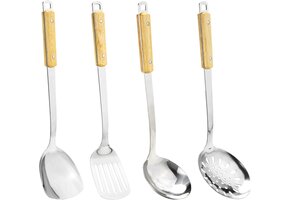 4-delige Wok Accessoireset - Roestvrij Staal & Hout | Nu 27% Korting!