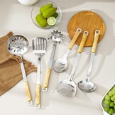 FJNATINH Wok spatel, schuimspaan, lepel en sleufspatelset, wok accessoireset van roestvrij staal, 4 stuks met handvat