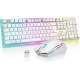 RedThunder K10 Wireless Spanish Gaming Keyboard and Mouse, Rechargeable Battery 3800mAh and LED Backlight, Anti-ghosting Keyboard + 7D Mouse 3200DPI for PC Gamer (White)