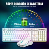 RedThunder K10 Wireless Spanish Gaming Keyboard and Mouse, Rechargeable Battery 3800mAh and LED Backlight, Anti-ghosting Keyboard + 7D Mouse 3200DPI for PC Gamer (White)