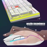 RedThunder K10 Wireless Spanish Gaming Keyboard and Mouse, Rechargeable Battery 3800mAh and LED Backlight, Anti-ghosting Keyboard + 7D Mouse 3200DPI for PC Gamer (White)