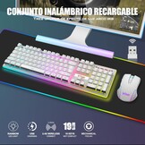 RedThunder K10 Wireless Spanish Gaming Keyboard and Mouse, Rechargeable Battery 3800mAh and LED Backlight, Anti-ghosting Keyboard + 7D Mouse 3200DPI for PC Gamer (White)