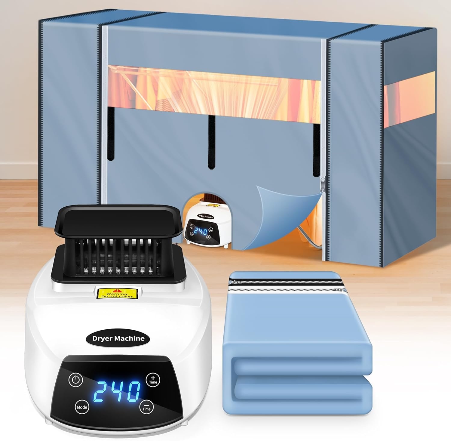 Verwarmd droogrek met afdekking voor wasrek, kleine wasdroger met afstandsbediening en timer, draagbare mini-droger voor woning, slaapzaal, camper en thuis