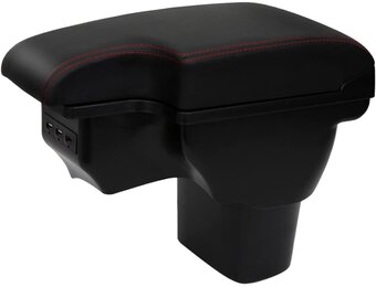 Armleuningbox, compatibel met Nissan Juke/Infiniti ESQ 2011-2019, middenarmsteun, dubbellaags, auto-opbergdoos met 3 USB, zwart leer met rode lijnen