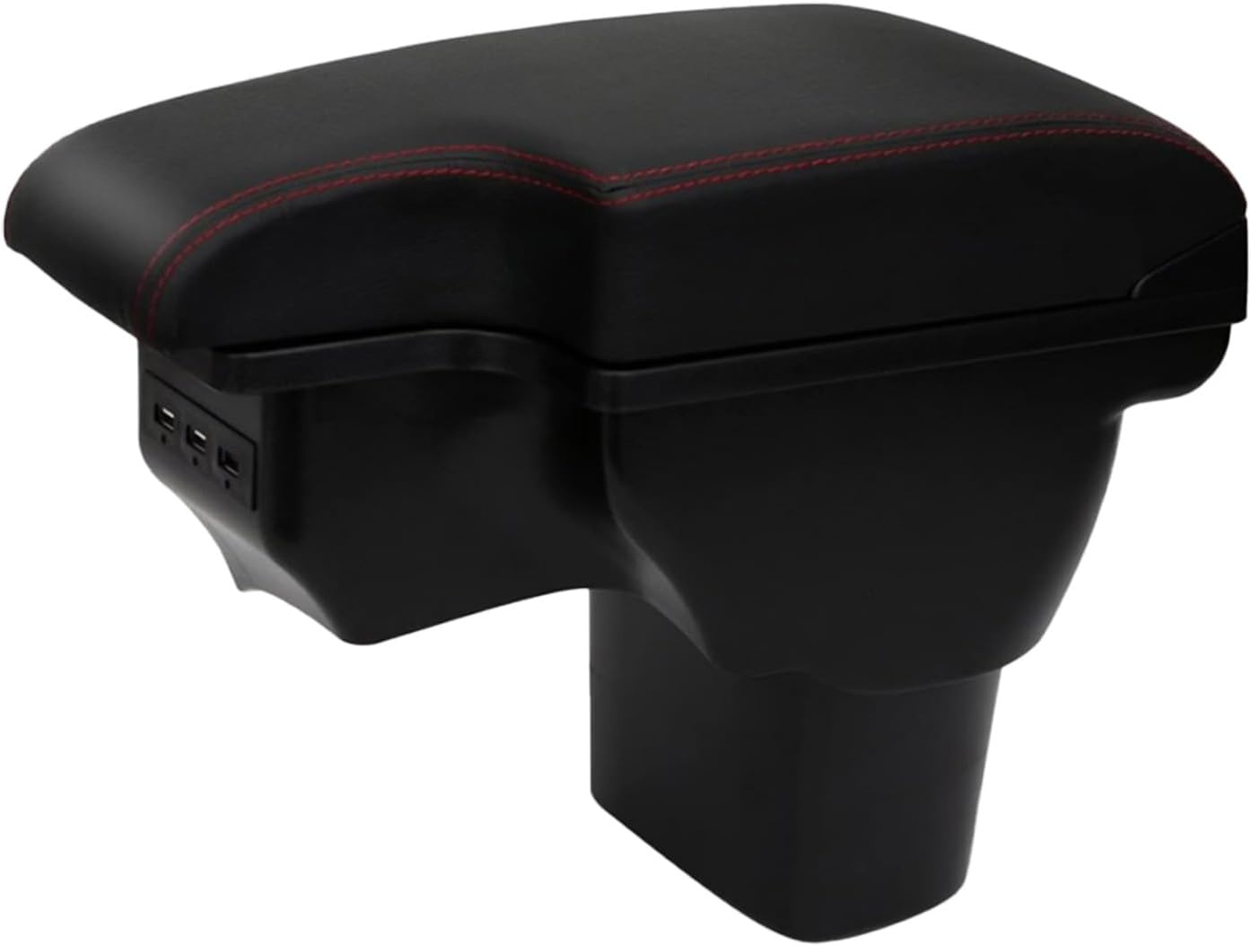 Armleuningbox, compatibel met Nissan Juke/Infiniti ESQ 2011-2019, middenarmsteun, dubbellaags, auto-opbergdoos met 3 USB, zwart leer met rode lijnen