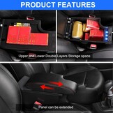 Armleuningbox, compatibel met Nissan Juke/Infiniti ESQ 2011-2019, middenarmsteun, dubbellaags, auto-opbergdoos met 3 USB, zwart leer met rode lijnen
