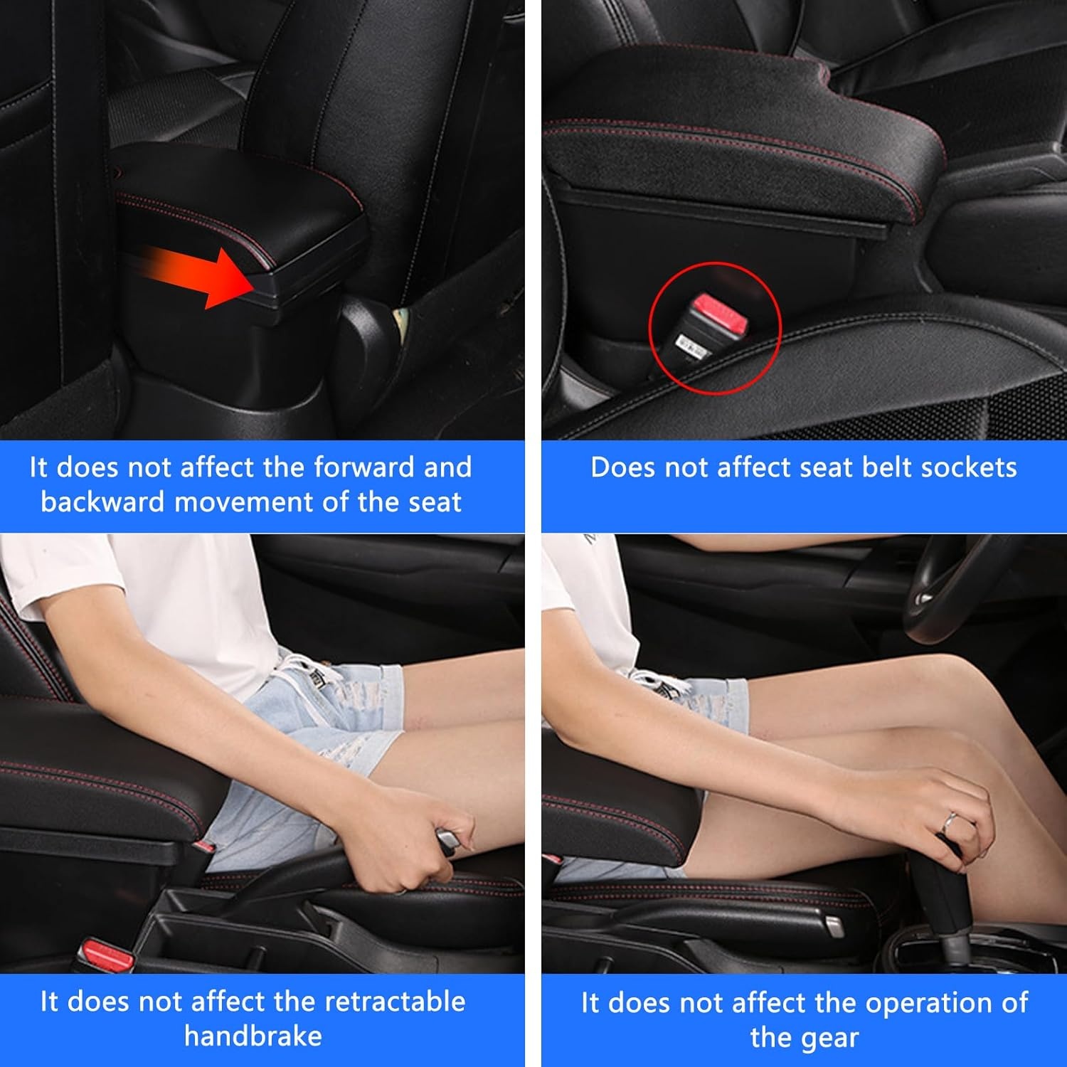 Armleuningbox, compatibel met Nissan Juke/Infiniti ESQ 2011-2019, middenarmsteun, dubbellaags, auto-opbergdoos met 3 USB, zwart leer met rode lijnen