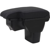 Armleuningbox, compatibel met Nissan Juke/Infiniti ESQ 2011-2019, middenarmsteun, dubbellaags, auto-opbergdoos met 3 USB, zwart leer met rode lijnen