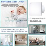 Badkamerventilator 100 mm met Timer en Keerklep – Stille 95m³/u, 12W, 34dB voor Badkamers, Toiletten en Keukens