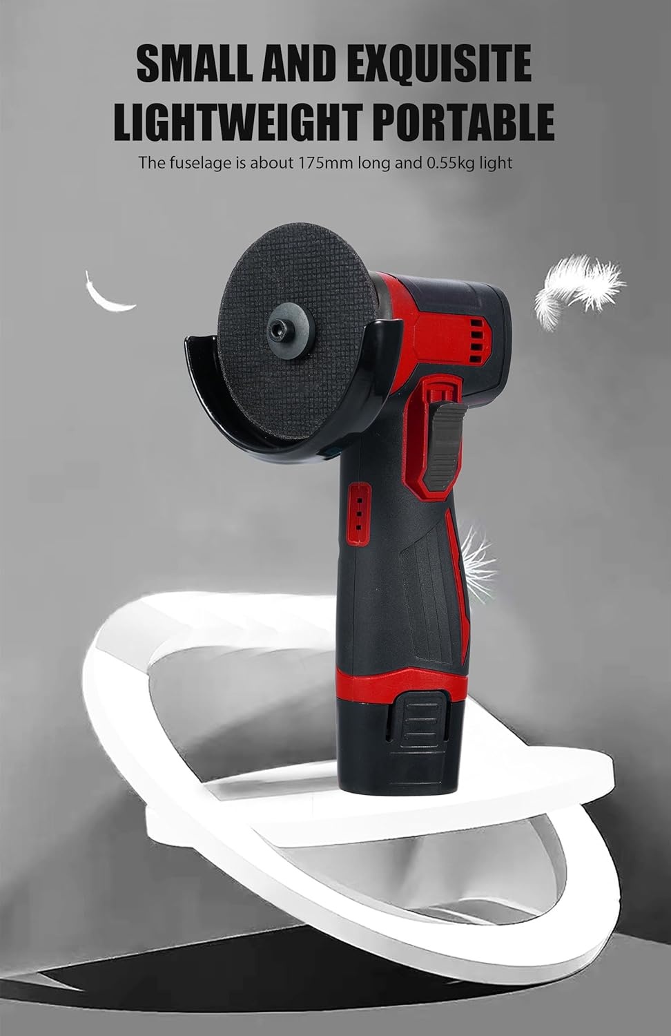 Mini-haakse slijper, 12 V, diameter van het slijpblad 3 inch/76 mm, 19500 omw/min, draadloze haakse slijper 2 batterijen 1300 mAh en oplader, 6 snijschijven, voor slijpen en snijden (rood)