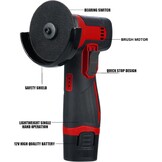 Mini-haakse slijper, 12 V, diameter van het slijpblad 3 inch/76 mm, 19500 omw/min, draadloze haakse slijper 2 batterijen 1300 mAh en oplader, 6 snijschijven, voor slijpen en snijden (rood)