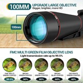 Spektive 25-75X 100MM voor sportschutters, jacht, vogelobservatie, IPX7 waterdicht, FMC BAK4 Prisma met statief, mobiele telefoonadapter, zwart