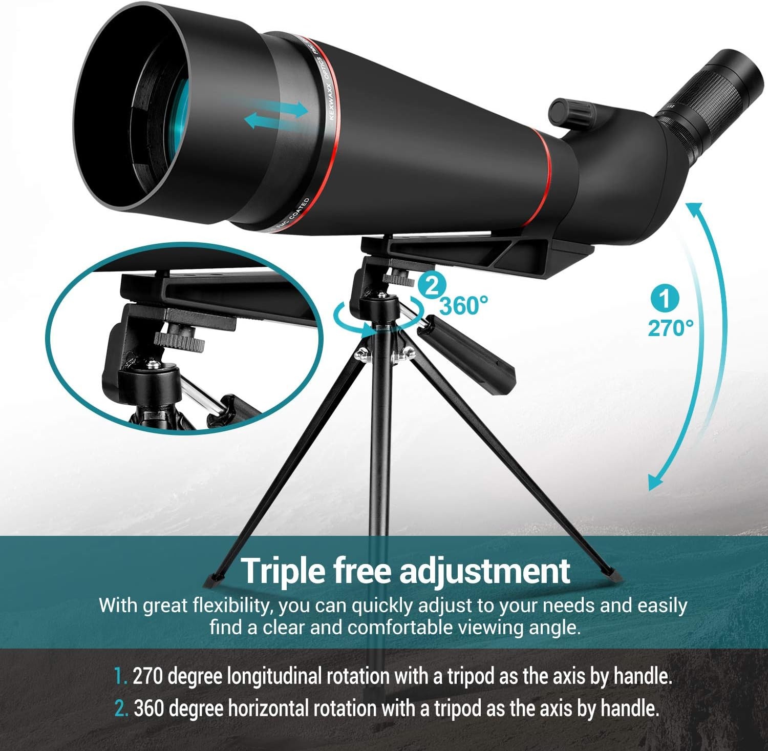 Spektive 25-75X 100MM voor sportschutters, jacht, vogelobservatie, IPX7 waterdicht, FMC BAK4 Prisma met statief, mobiele telefoonadapter, zwart