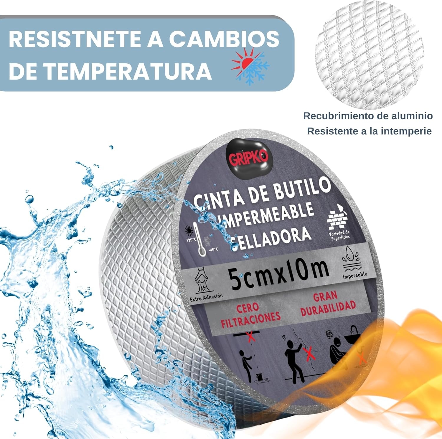 Butyltape, waterdicht, 10 m x 5 cm, aluminium tape voor het repareren van buizen, scheuren, druppels, afdichtingstape voor verschillende oppervlakken, lange houdbaarheid
