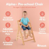 Kinderstoel meegroeistoel houten verstelbaar, met 5-punts harnas, vanaf 6 maanden tot 90 kg, geschikt voor Alpha wipstoeltje vanaf geboorte, natuur