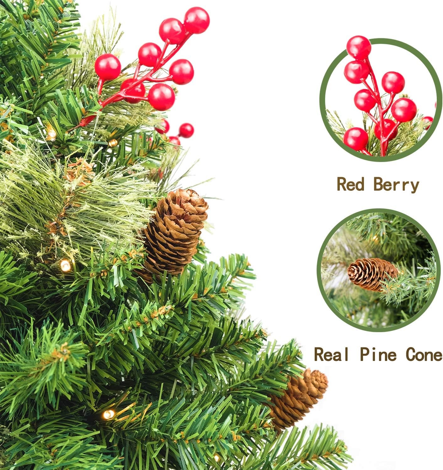 HomeKaren Kerstboom 24 inch Prelit 2 Set Pathway Veranda Kerstbomen Pre-Light LED Batterij Werkt Outdoor Xmas Decor voor Entree Oprit, Tuin, Rode Bessen, Dennenappels