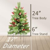 HomeKaren Kerstboom 24 inch Prelit 2 Set Pathway Veranda Kerstbomen Pre-Light LED Batterij Werkt Outdoor Xmas Decor voor Entree Oprit, Tuin, Rode Bessen, Dennenappels