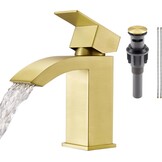 Watervalkraan badkamer, waterval wastafelarmatuur met afvoergarnituur push-open, hogedruk eenhandsmengkraan wastafel armaturen badkamer mengkraan, roestvrij staal geborsteld goud