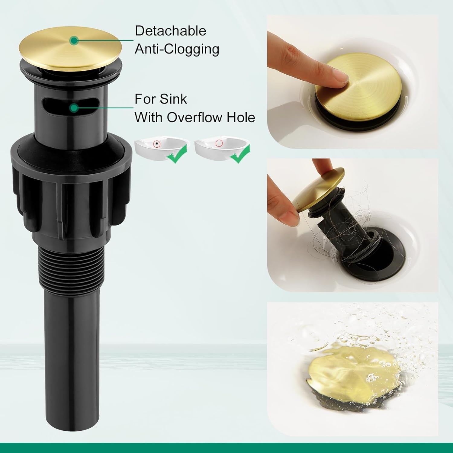 Watervalkraan badkamer, waterval wastafelarmatuur met afvoergarnituur push-open, hogedruk eenhandsmengkraan wastafel armaturen badkamer mengkraan, roestvrij staal geborsteld goud
