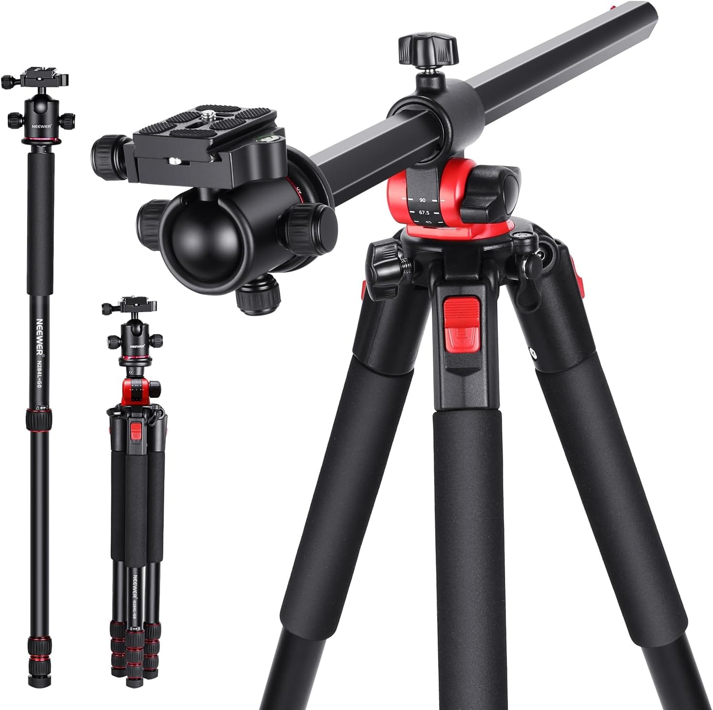 NEEWER 200 cm statief voor camera, monopod met middenkolom en kogelgewricht van aluminium, QR-plaat, boogtype, tas, camerahouder voor statief, horizontale belasting, maximale belasting 15 kg - Maat 200cm