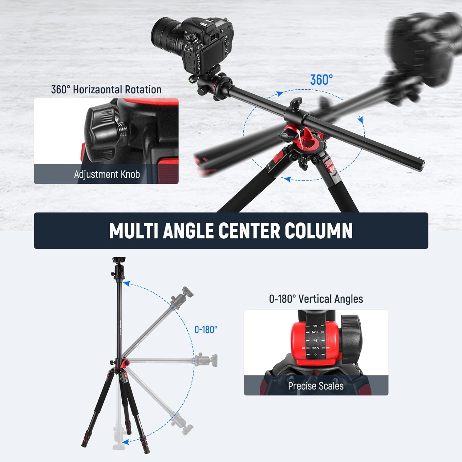 NEEWER 200 cm statief voor camera, monopod met middenkolom en kogelgewricht van aluminium, QR-plaat, boogtype, tas, camerahouder voor statief, horizontale belasting, maximale belasting 15 kg - Maat 200cm