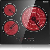 Karinear Keramische kookplaat 3 kookplaten 60 cm, Inbouw, 9-snelheden warmte, Tiptoetsbediening, Timer, Kinderslot, Oververhittingsbeveiliging, Geen stekker, Zwart