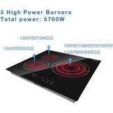Karinear Keramische kookplaat 3 kookplaten 60 cm, Inbouw, 9-snelheden warmte, Tiptoetsbediening, Timer, Kinderslot, Oververhittingsbeveiliging, Geen stekker, Zwart