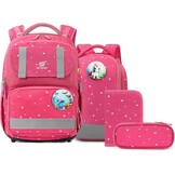 SKYSPER Schooltassenset 5-delig, schoolrugzak Ergonomisch draagsysteem 16L schooltas met 360° reflecterende strepen voor meisjes, jongens, kinderen klas 1 voor reizen, sport