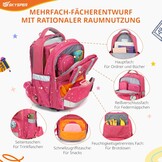 SKYSPER Schooltassenset 5-delig, schoolrugzak Ergonomisch draagsysteem 16L schooltas met 360° reflecterende strepen voor meisjes, jongens, kinderen klas 1 voor reizen, sport