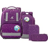 SKYSPER Schooltassenset 5-delig, schoolrugzak Ergonomisch draagsysteem 16L schooltas met 360° reflecterende strepen voor meisjes, jongens, kinderen klas 1 voor reizen, sport
